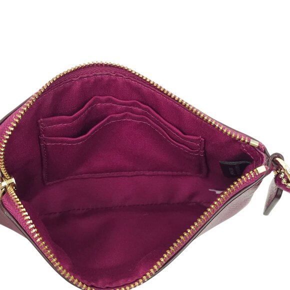 Coach Wristlet Pebble Leather Corner Zip Top Wallet Logo Hangtag Deep Berry E168 - Picture 5 of 12